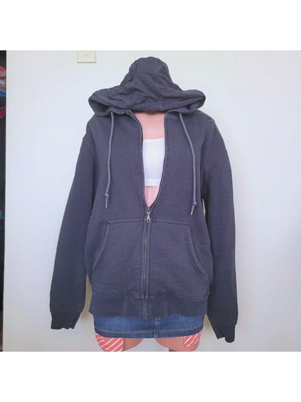 The BC Clothing Vintage Charcoal Grey Sherpa Fleece Lined Zip Up Hoodie (M)